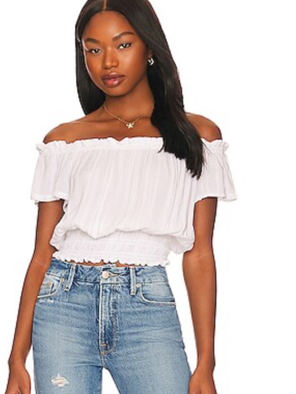 BELLA DAHL Off The Shoulder Smocked Waist Top in White